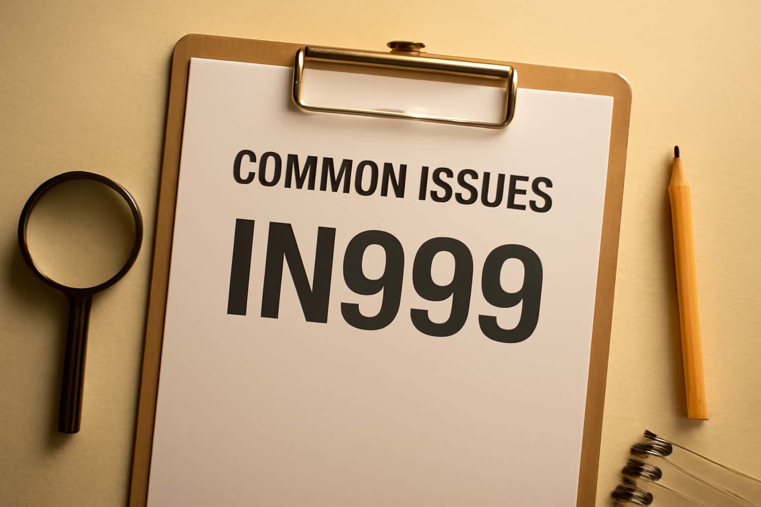 Informational scene depicting common IN999 issues with textual emphasis.