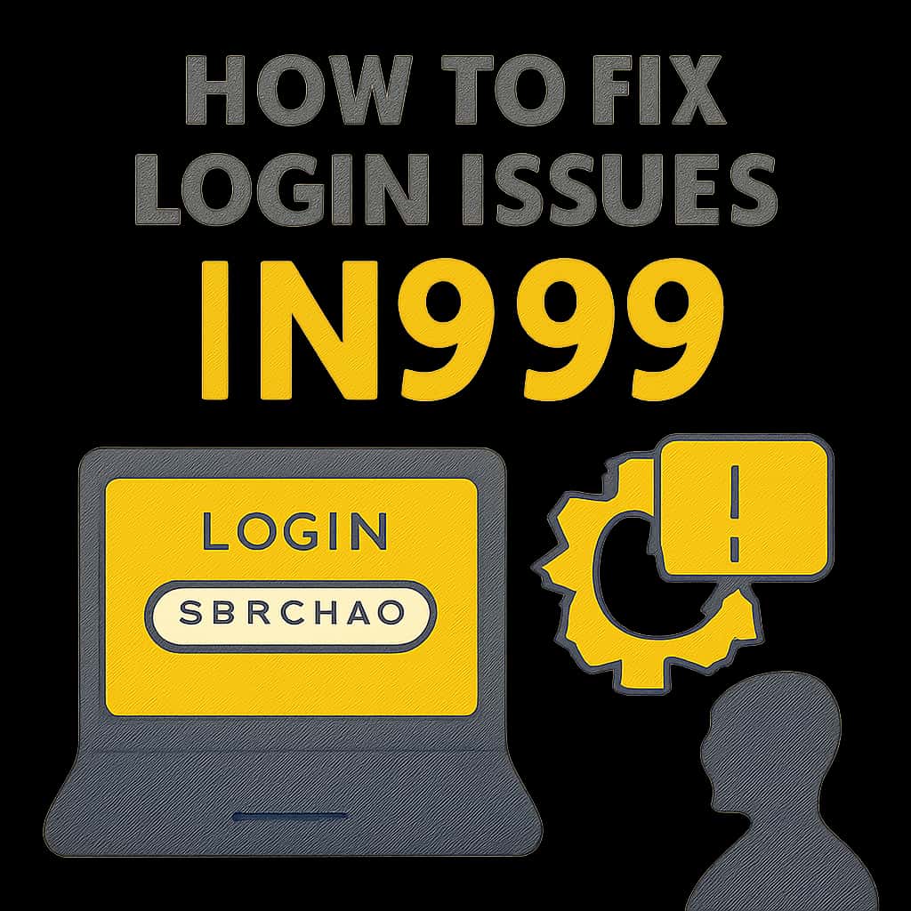 An educational illustration about resolving login issues in the IN999 app.