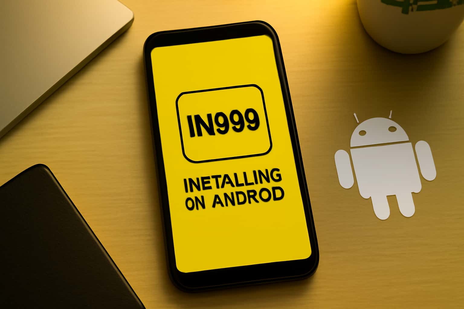 Visual representation of the process of installing IN999 on an Android device.