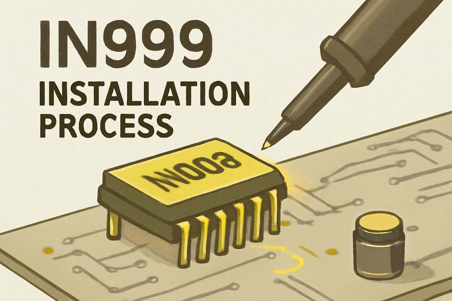 An informational scene depicting the IN999 installation process with clear text.