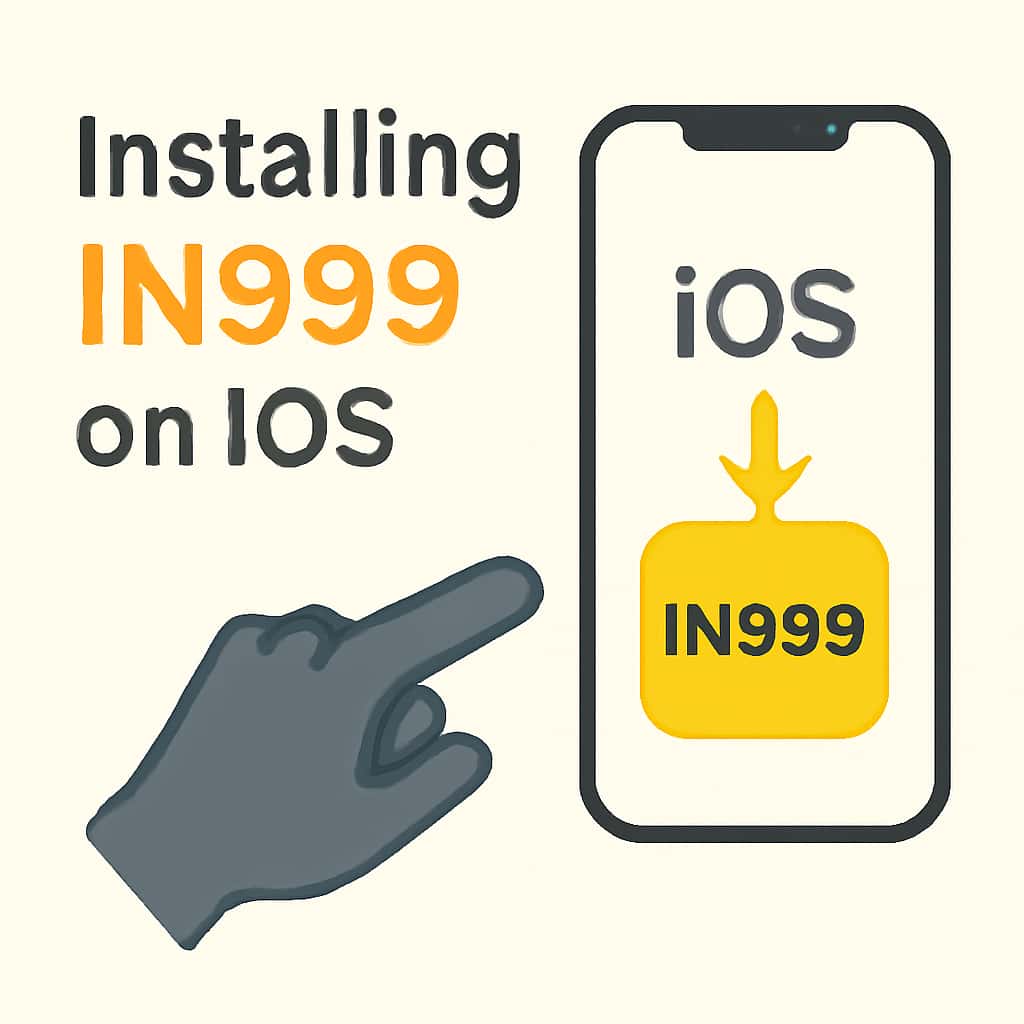 An educational diagram illustrating the steps to install IN999 on iOS.